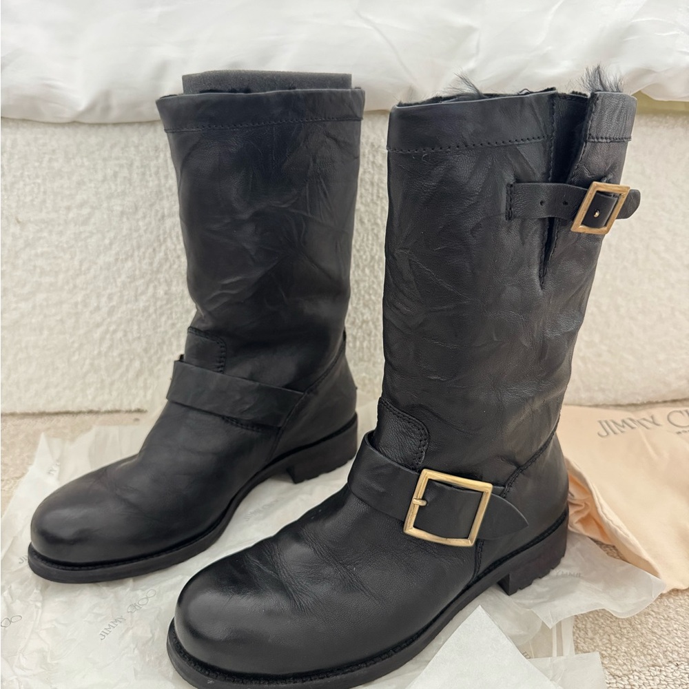 Jimmy Choo Black Leather Combat Boots